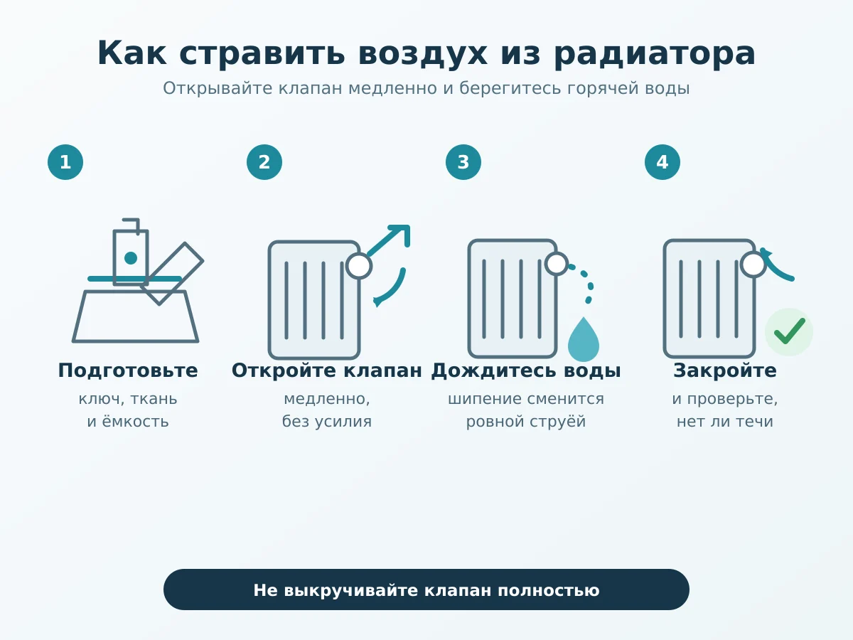 Схема удаления воздуха из радиатора в четыре шага