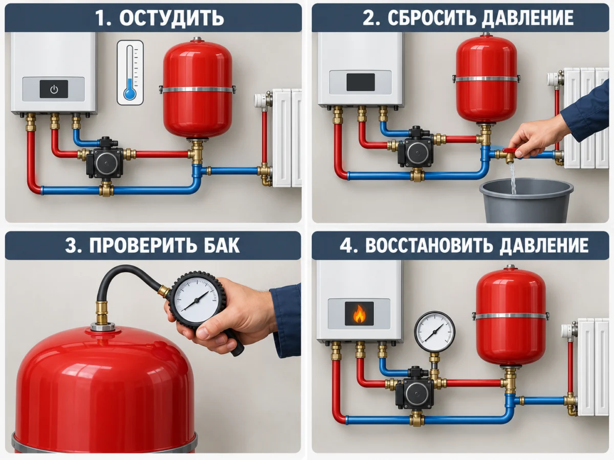 Схема проверки расширительного бака отопления в четыре шага